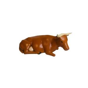 Handpainted Ceramic 1980s Nativity Figurine Cattle Cow Brown 7"l x 3"h